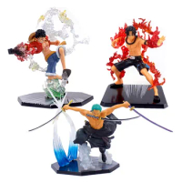 Anime One Piece Monkey D Luffy Roronoa Zoro Portgas D Ace Battle Ver. GK Statue PVC Action Figure Model Kids Toys Doll Gifts
