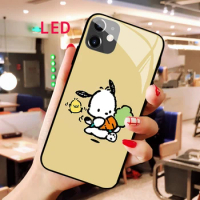 Pochacco Luminous Tempered Glass phone case For Apple iphone 12 11 Pro Max XS mini Acoustic Control Protect LED Backlight cover