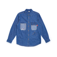 【EDWIN】江戶勝 男裝 工裝式牛仔襯衫(中古藍)