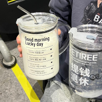 免運·日本進口大容量玻璃杯1000ml刻度玻璃耐高溫喝水杯帶吸管咖啡杯