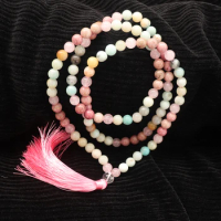 8mm Rose Quartz Amazonite Beads Necklace, Peaceful Heart Calming Mala, 108 Mala Jewelry, Natural Beads Bracelet Women