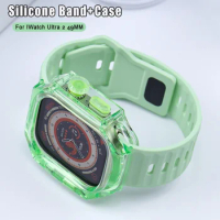 Protective Case+Band for Apple Watch 49mm Ultra 2 Soft Silicone Strap Bracelet Transparent PC Case for iWatch 49mm Accessories