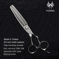 Yijiang 6.0 Inch 20 Teeth Professional Barber Scissors Japan 440C Steel Haircut Thinning Shears For Hairdressers
