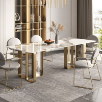 餐桌 亮光巖板餐桌椅組合長方形大理石家用飯桌不銹鋼餐桌