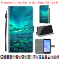 Sunjolly Case for Huawei Honor 7A Pro Y6 2018 Y6 Prime 2018 Enjoy 8e Wallet Stand Flip PU Leather Phone Case Cover coque capa