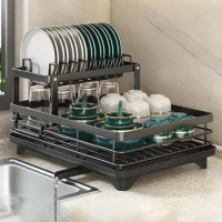 1/2 Tier Dish Bowl Drainer Storage Rack Kitchen Dish Drying Rack With Drain Basket Countertop Tableware Organizer Drainboard