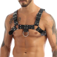 MSemis Mens Male Fashion Punk Harness Men PU Leather Gay Bondage Adult Clubwear Adjustable Buckle Body Chest Harness Costumes