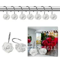 Shower curtain Hooks 12Pcs/set Resin Hooks Rod Clips Window Shower Clamps Rose Design Bath curtain Ring Buckle Accessories