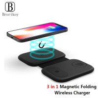 15W 3in1 Folding Magnetic Wireless Charger for iPhone 13 12 11 Pro Max Fast Wireless Charger for Apple Watch iWatch AirPods Pro