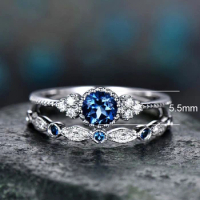 2Pcs Elegant Crystal Cubic Zircon Women Ring Princess Wedding Punk Female Luxury Green Blue Stone Finger Ring Engagement Party