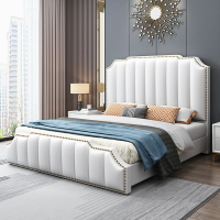 輕奢床ins網紅床真皮床1.8米雙人床主臥床 現代簡約現代輕奢 皮床