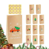 Christmas Apples Bags Gift Bags 12pcs Light Weight Christmas Treat Bags Kraft Paper Treat Bags For New Year Candy Chocolate