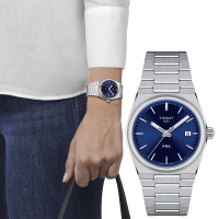 TISSOT 天梭 官方授權 PRX系列 70年代復刻石英女錶 520送禮首選-藍/35mm T1372101104100