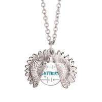 Battery Power Charge Plus Minus Sunflower Necklace Pendant Locket Jewelry