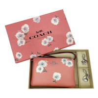 【COACH】展示品花卉印花手拿零錢包(粉)