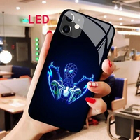 Spider Man Luminous Tempered Glass phone case For Apple iphone 13 14 Pro Max Puls mini Luxury Fashion LED Backlight new cover