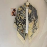 Khăn Quàng Cổ Vuông Lớn, Dễ Phối Đồ 130 * 130, In Hoa Sơn Dầu Và Lụa Cotton, Thích Hợp Để Đồ Trang T