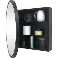 FOAMYKO 28 Inch x 28 Inch Round Medicine Cabinet, Circular Bathroom Mirror Cabinet, Wall Surface Mounted Storage Farmhouse Cabin