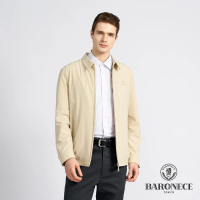 BARONECE 百諾禮士 男款 抗UV彈性百諾經典格系列素面翻領薄夾克外套-卡其色(1198661-81)