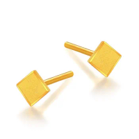 24K Pure Yellow Gold Square Earring 999 Gold Real Yellow Gold Geometric Earring
