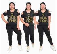 Setelan I run bintik Jumbo - Legging tile panjang Jumbo senam aerobik zumba yoga gym fitness