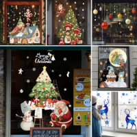 New Christmas Decoration Window Stickers Santa Gifts Merry Christmas Mirror Sticker Xmas Tree Window Glass Sticker New Year 2024