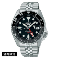 SEIKO精工/5 Sports雙時區SK029機械錶自動上鍊日期不鏽鋼手錶 黑色 /4R34-00A0D/42.5mm