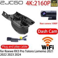 ZJCGO 4K Car DVR Dash Cam Wifi Front Rear Camera 24h Monitor for Roewe RX3 Pro Totoro Lomemo 2021 2022 2023 2024