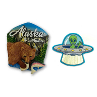 美國阿拉斯加野熊3D立體磁鐵+美國 綠色外星人外套刺繡【2件組】磁鐵冰箱貼 可愛磁鐵 立體磁鐵 造型立體磁鐵 交換禮物