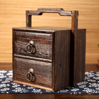 實木手提盒 多層收納盒 首飾盒 抽屜儲存箱便攜式茶盒 食盒 新中式擺設日本 全館免運