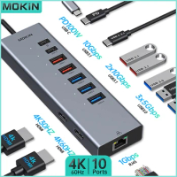 MOKiN 10-in-1 USB-C Docking Station -2 HDMI, 2 USB 3.1, 3 USB 3.0, USB-C, PD, RJ45 Connectivity in One Hub Resolution 4K 60Hz