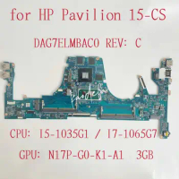DAG7ELMBAC0 Mainboard For HP Pavilion 15-CS Laptop Motherboard With I5 I7 10Th Gen CPU GPU:GTX1050 3GB L67280-001 L67281-001