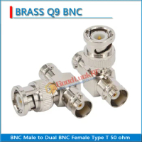 Q9 BNC 3 Way Splitter T-Type BNC Male To 2 Dual BNC Female Brass RF Video Coaxial Connector for CCTV Camera Adapter