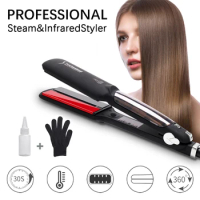 Professional Steam Hair Straightener Ceramic Steam Infrared Styler Flat Iron Vapor Tourmaline Ionic Hair Curler HairStyling Tool