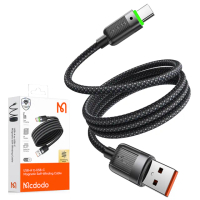 【Mcdodo 麥多多】USB-A TO Type-C 1.2M 100W 快充充電傳輸編織閃充線 QC4.0 磁吸收納 LED 捲捲系列