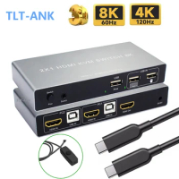 8K HDMI-compatible KVM Switch USB Switcher 4K 120Hz Share Dual Computers With One Monitor Support Hotkeys
