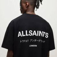 【ALLSAINTS】UNDERGROUND 純棉寬鬆LOGO東京地下搖滾短袖T恤-黑 M071PB(寬鬆版型)
