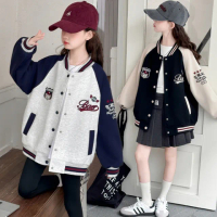 【UniKids】中大童裝長袖外套 撞色棒球服夾克 女大童裝 CVYBX2506(花灰 黑)