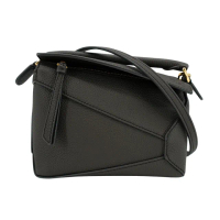 【LOEWE 羅威】Mini Puzzle 粒面小牛皮金釦斜背腰包(深灰)