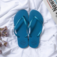 【havaianas 哈瓦仕】SLIM GLOSS 藍色(拖鞋 女款 夾腳拖 素色 巴西 夏日必備 海灘拖)
