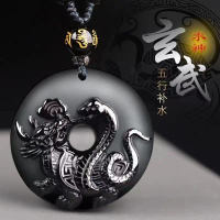 Mặt Dây Chuyền Obsidian, Đá Obsidian Đen Nguyên Chất Tự Nhiên, Khóa Hòa Bình Rồng Xuanwu, Dành Cho N