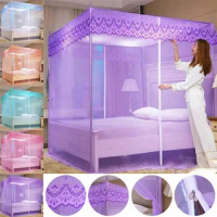 Zipper Lace Mosquito Net with Stainless Steel Bracket Romantic Queen Bed Nets Anti Insect Mosquito Tent for Single Double Bed