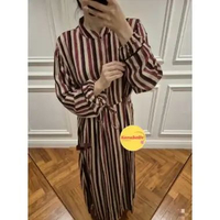 Alya dress gamis wanita motif garis rayon premium home wear daily tali serut pinggang resleting depa