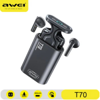 Awei T70 Bluetooth 5.3 TWS HiFi Wireless Earphone With ENC Calls Noise Reduction Touch Electric Lifting Metal Charge Compartment