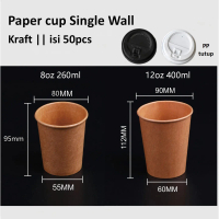 [50PCS]Paper cup Kraf Single Wall  8oz 12oz + tutup / Gelas Kertas Kraf  8oz 12oz/ Heat Resistant Pa