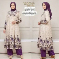 Once One Set Wanita Kekinian Tunik Ruffle Rayon Diamond Baju Setelan Celana Kulot Crinkle LD 110 cm 