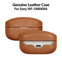 Genuine Leather Case For SONY WF-1000XM4 Luxury Real Leather Handmade wf 1000xm4 Cover Lychee Pattern Bluetooth Earphone Cases