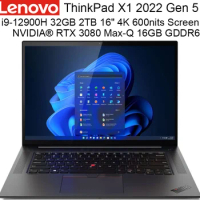 Top-end Lenovo Laptop ThinkPad X1 Gen 5 2022 with i9-12900H 32GB 2TB SSD 16 Inch 4K LED Backlit 600nits Display RTX3080 16GB