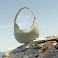 Songmont Fashion Shoulder Bags for Women Genuine Leather Solid Color Half Moon Crossbody Bag Designer Lady