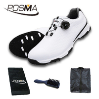 POSMA 高爾夫球鞋 男士球鞋 夏季運動鞋 旋轉鞋帶鞋 透氣 GSH095黑底 配POSMA鞋包 2合1清潔刷 毛巾